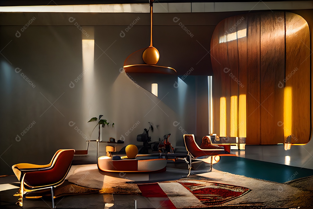 Interior em estilo moderno de meados do século imagem gerada por rede neural