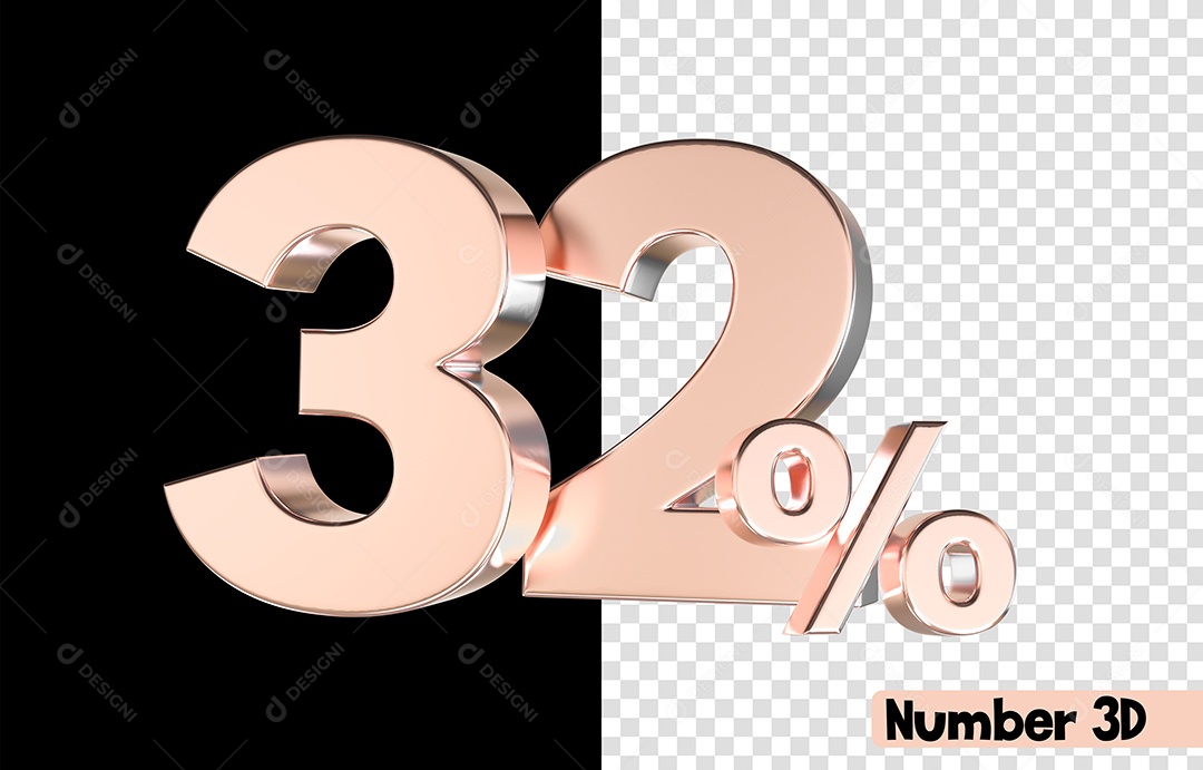 32% De Desconto Rosa Número 3D Para Composição PSD