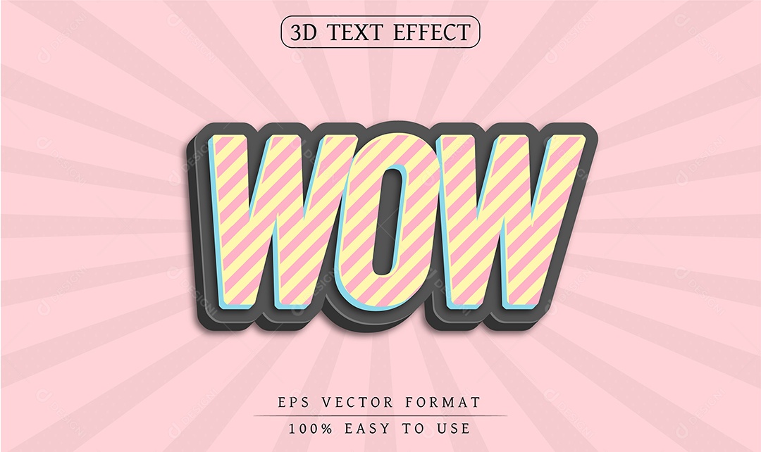 Efeito de Texto Wow Uau Fundo Rosa EPS Editável