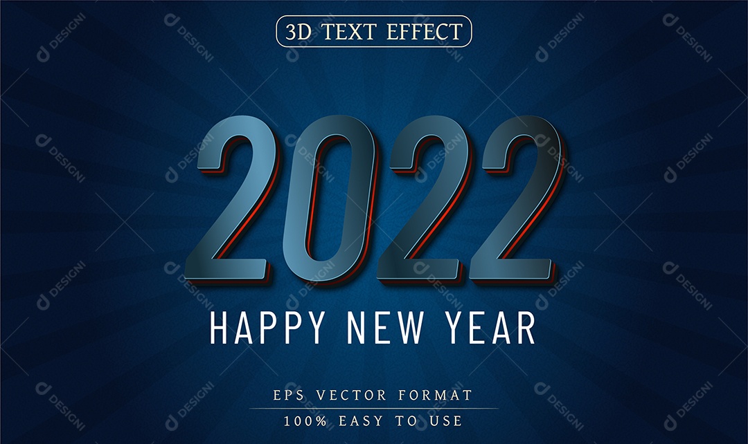 Efeito de Texto Happy New Year 2022 Feliz Ano Novo Fundo Azul Escuro EPS Editável