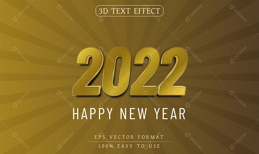 Efeito de Texto Happy New Year 2022 Feliz Ano Novo Fundo Dourado EPS Editável
