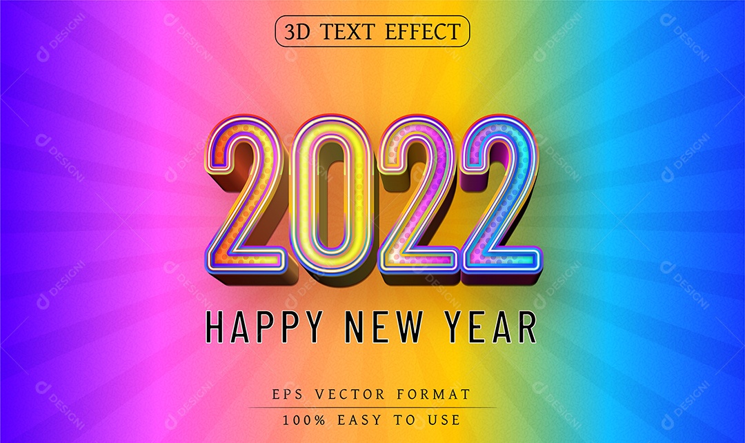Efeito de Texto Happy New Year 2022 Feliz Ano Novo EPS Editável