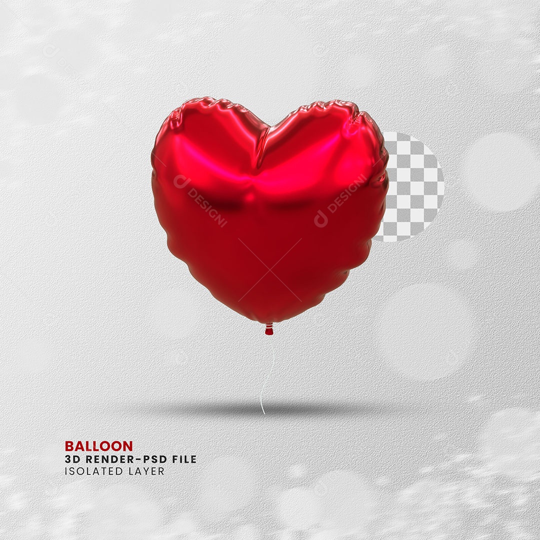 Balão De Coração Elemento 3D Para Composição PSD