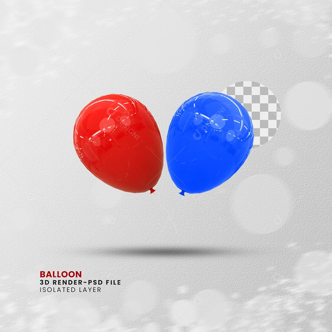 Elemento 3D Balões Azul e Vermelho Para Composição PSD