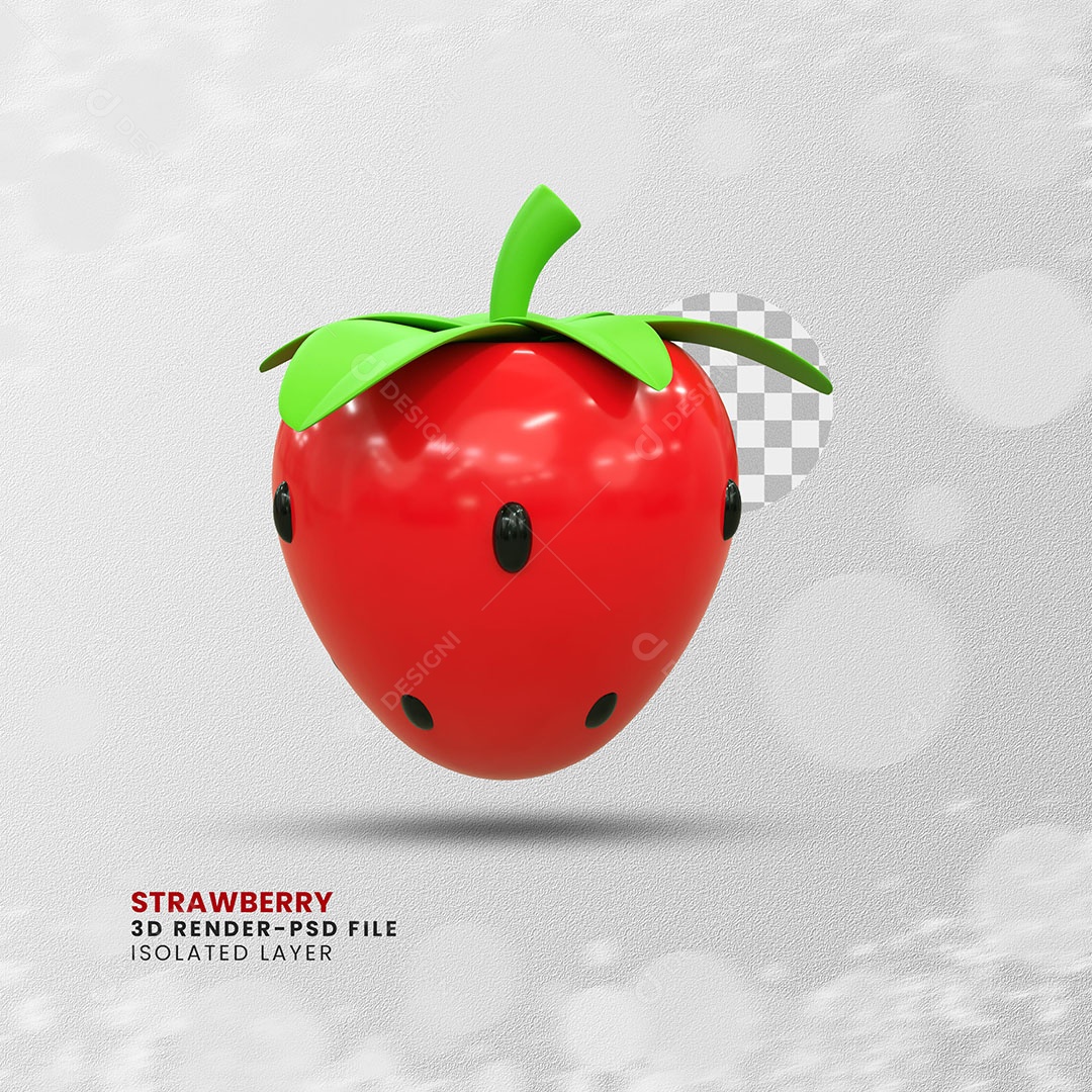 Elemento 3D Enfeite Fruta Morango Para Composição PSD