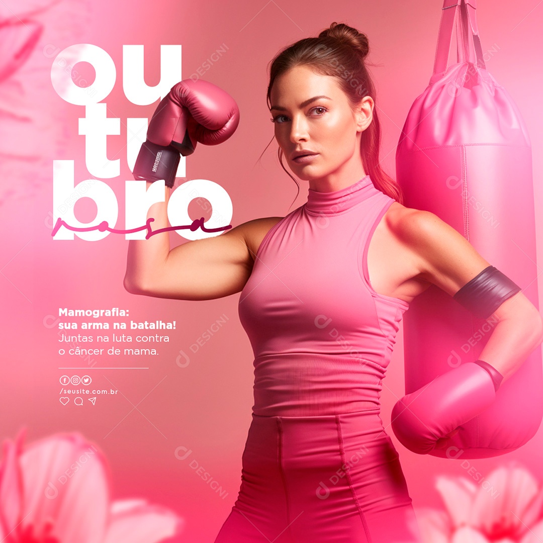 Outubro Rosa Mês de Prevenção Contra o Câncer de Mama Social Media PSD Editável
