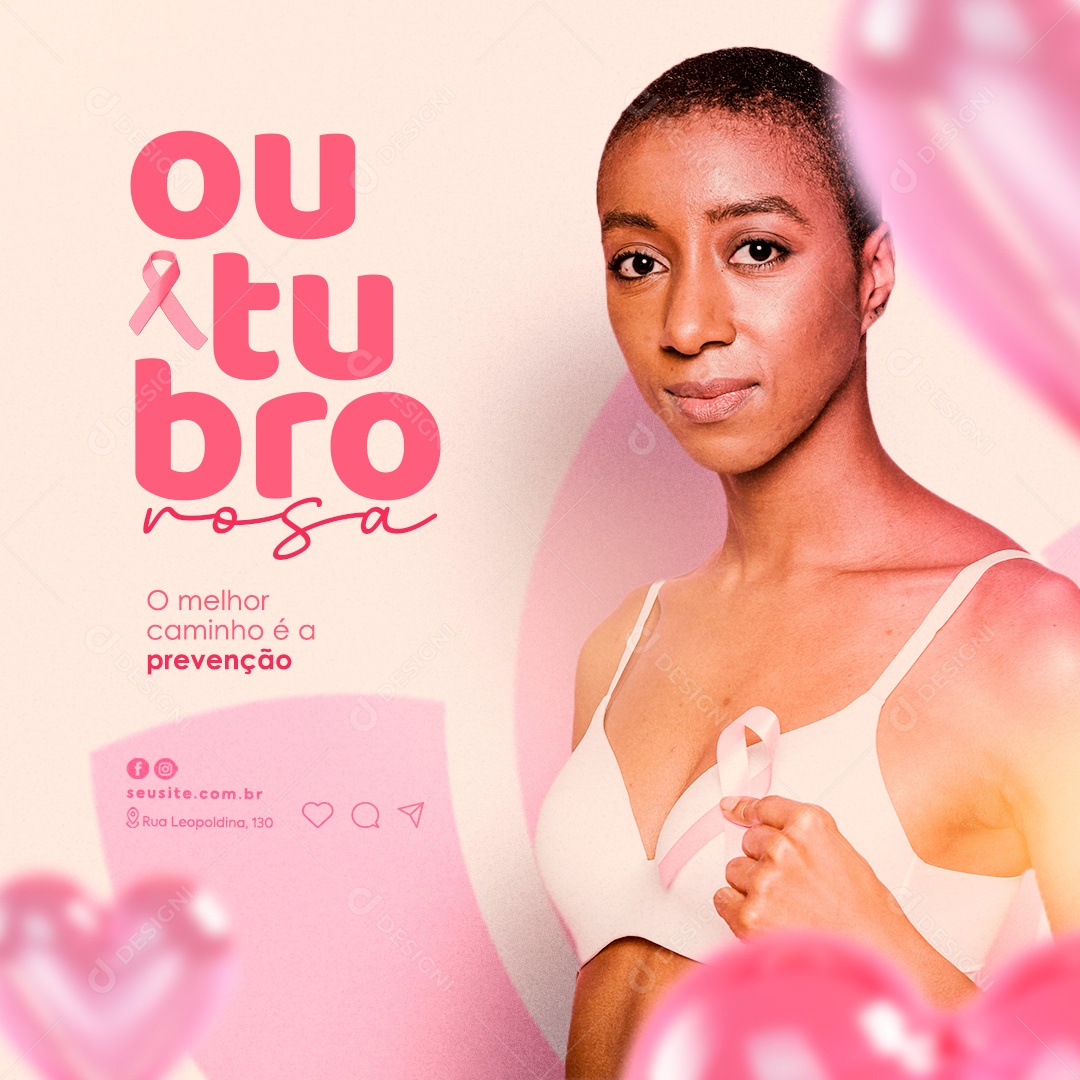 Outubro Rosa O Melhor Caminho é a Prevenção Social Media PSD Editável
