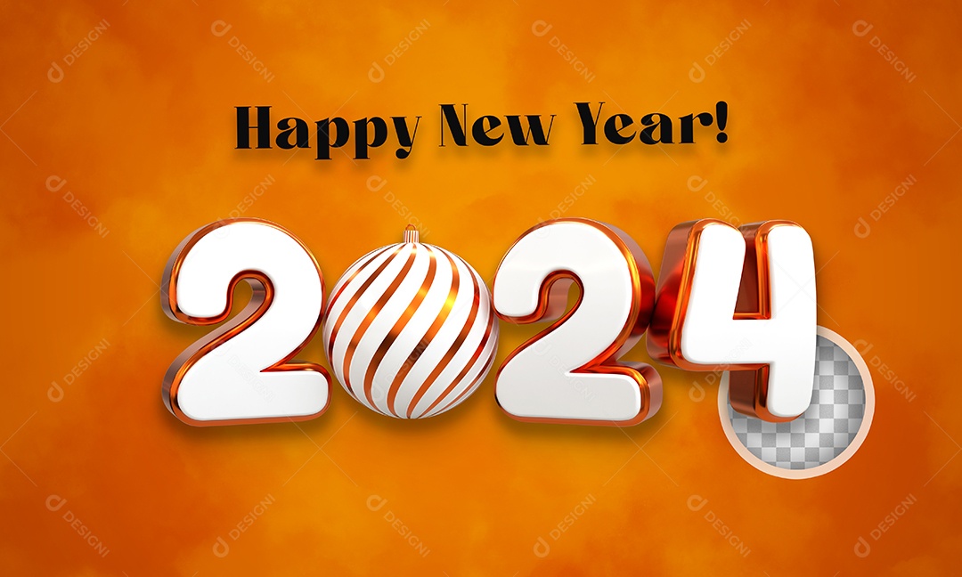 Texto 3D Feliz Ano Novo 2024 Para Composição PSD