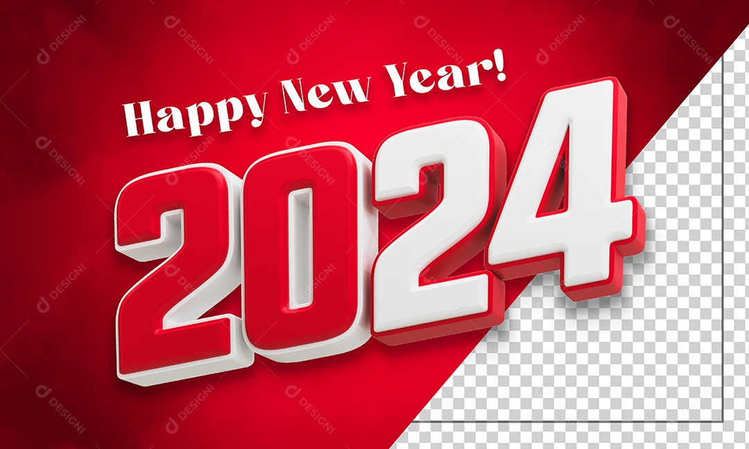 Feliz Ano Novo 2024 Texto 3D Para Composição PSD
