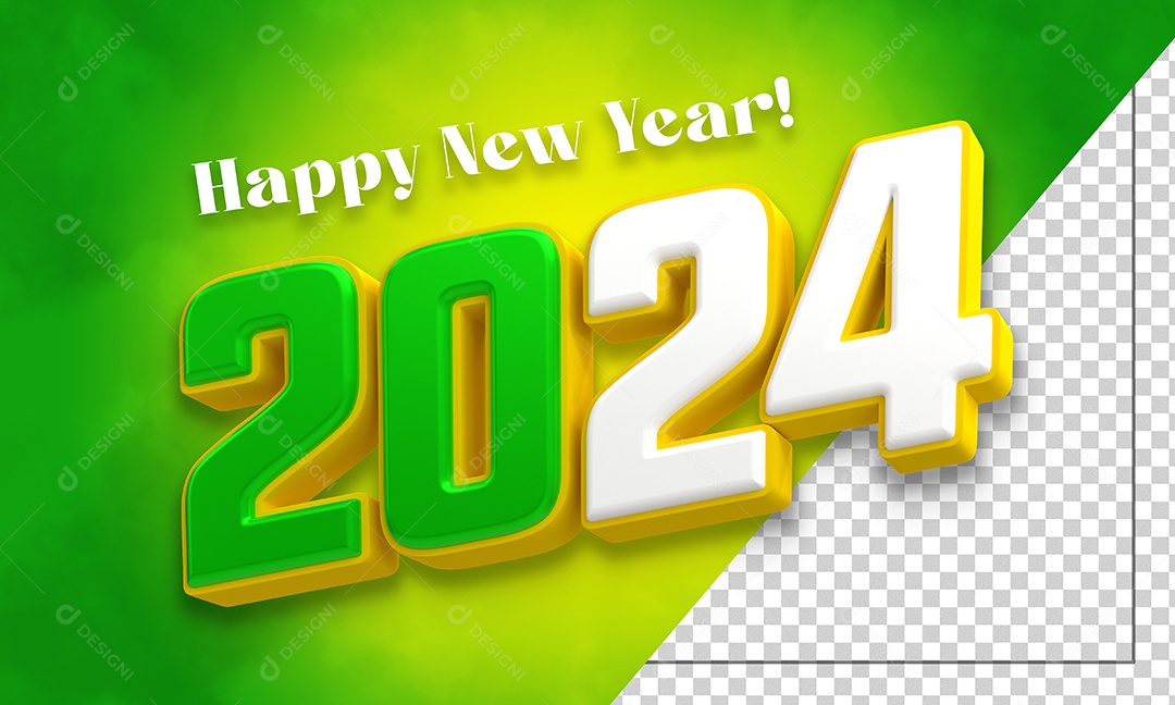 Feliz Ano Novo 2024 Texto 3D Para Composição PSD
