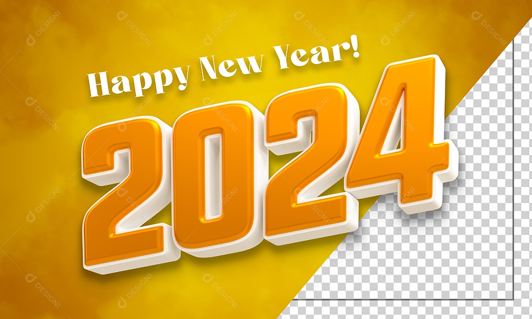 Feliz Ano Novo 2024 Texto 3D Para Composição PSD