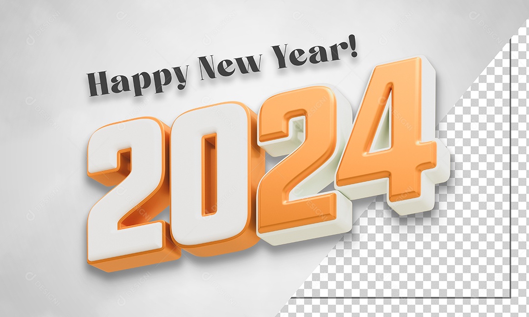 Feliz Ano Novo 2024 Texto 3D Para Composição PSD