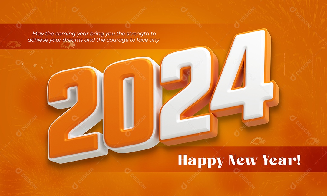 Texto 3D Feliz Ano Novo 2024 Para Composição PSD