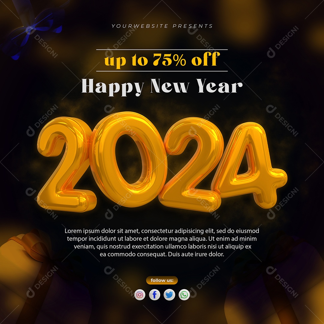 Social Media Feliz Ano Novo 2024 PSD Editável