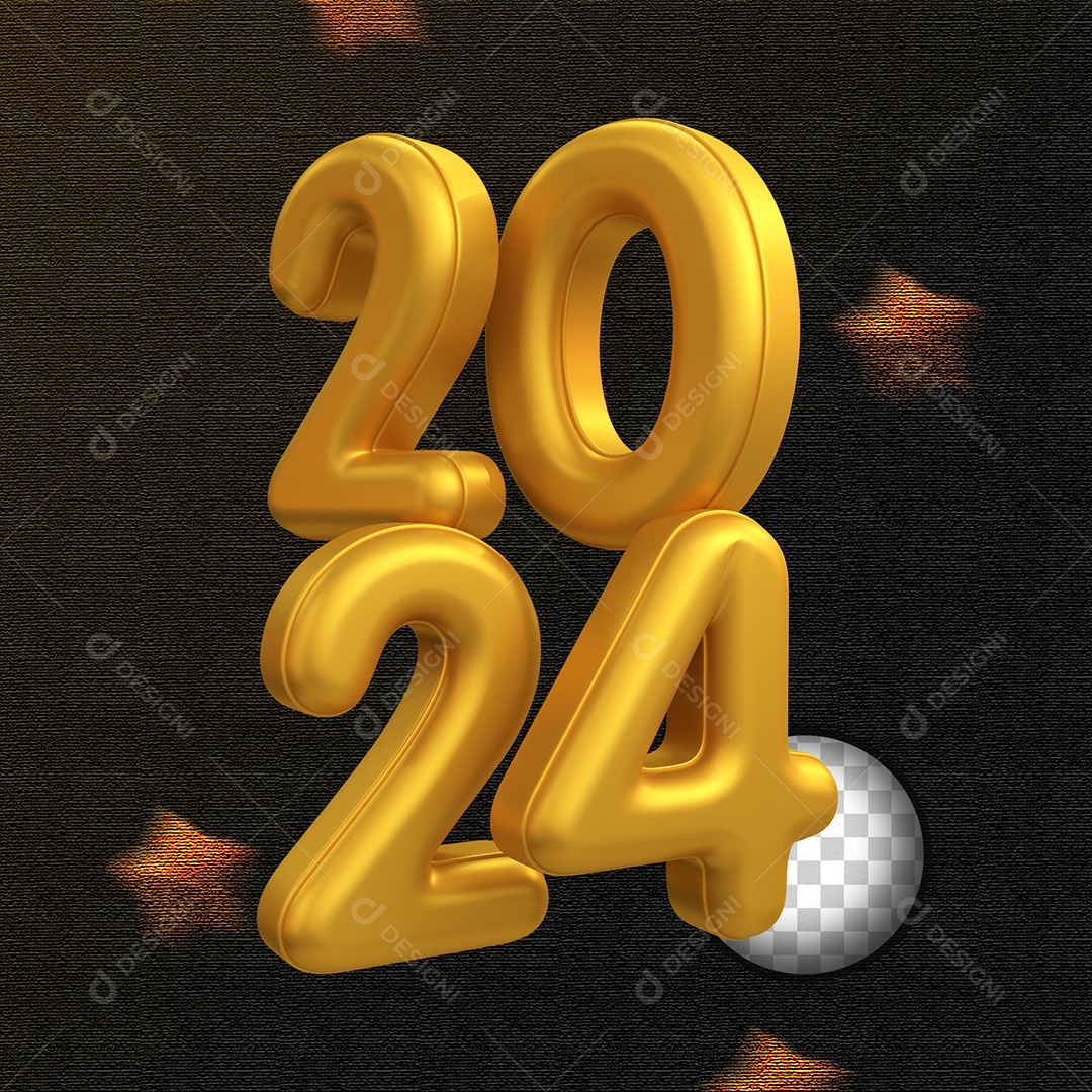 Número 3D 2024 Dourado Para Composição PSD