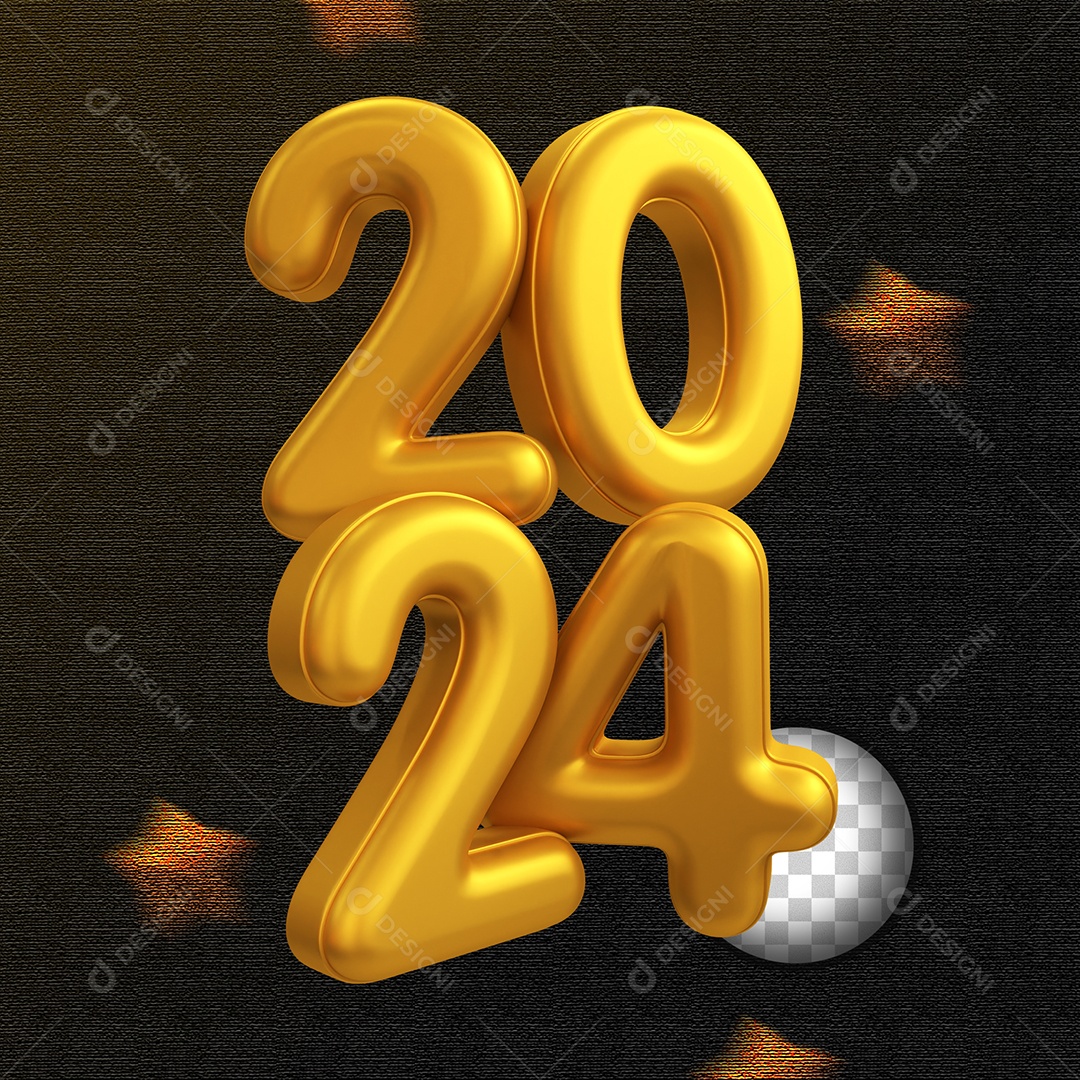 Número 3D 2024 Dourado Para Composição PSD