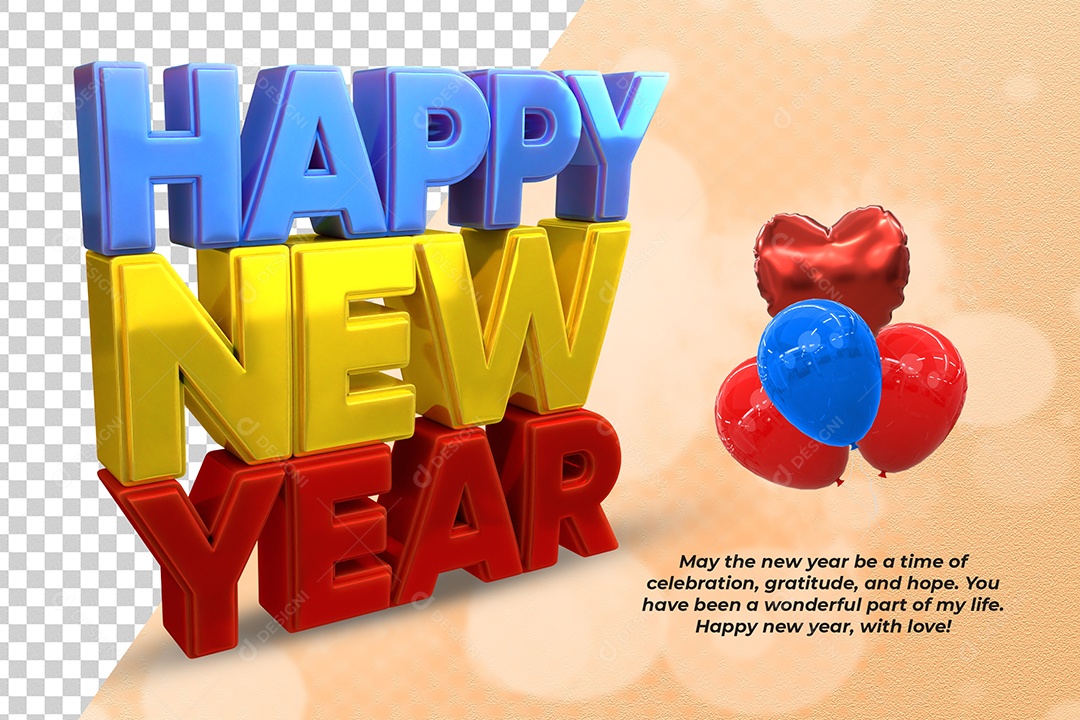 Feliz Ano Novo Texto 3D Para Composição PSD