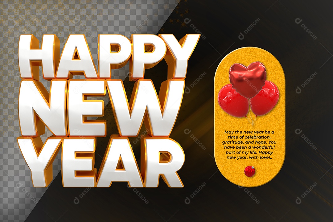 Feliz Ano Novo Texto 3D Para Composição PSD