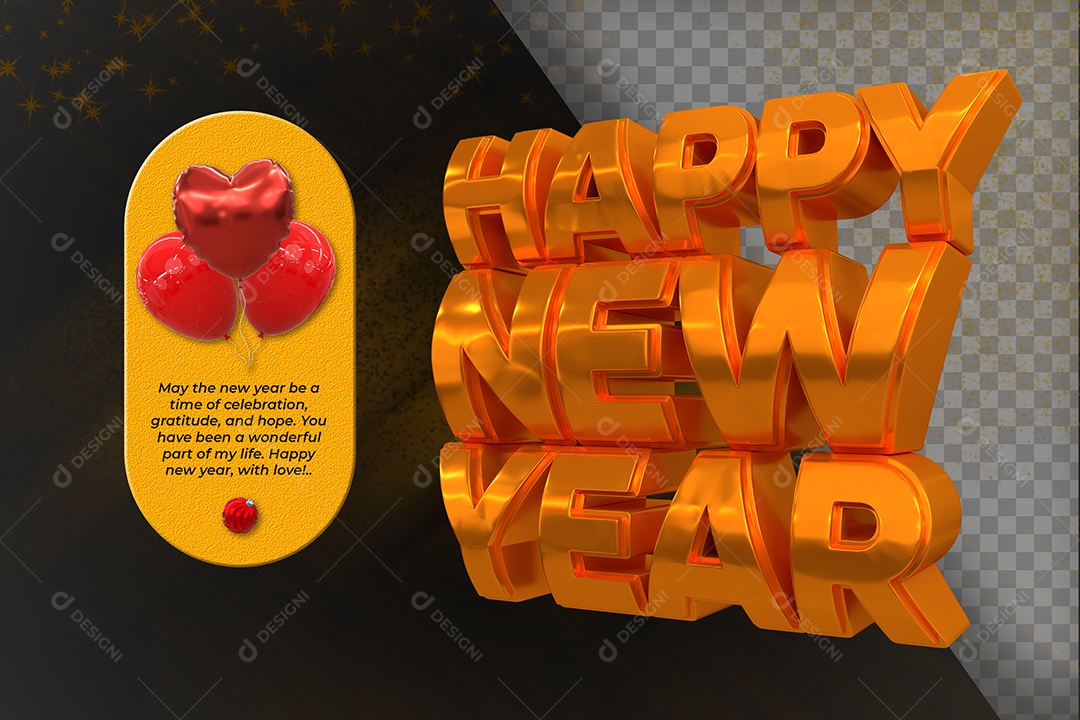 Feliz Ano Novo Texto 3D Para Composição PSD