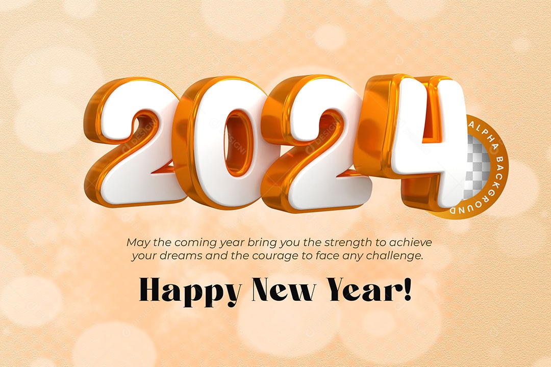 Texto 3D Feliz Ano Novo 2024 Para Composição PSD