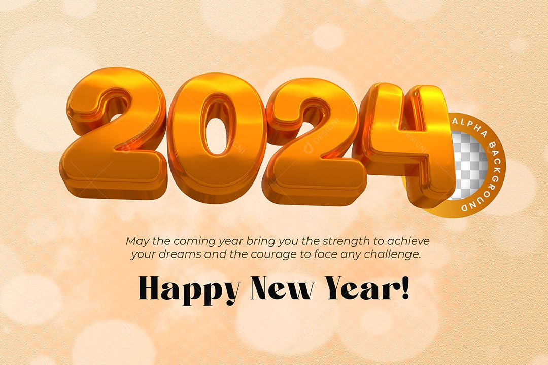 Texto 3D Feliz Ano Novo 2024 Para Composição PSD