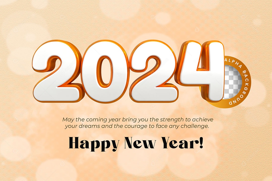 Texto 3D Feliz Ano Novo 2024 Para Composição PSD