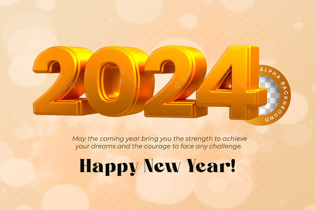 Texto 3D Feliz Ano Novo 2024 Para Composição PSD