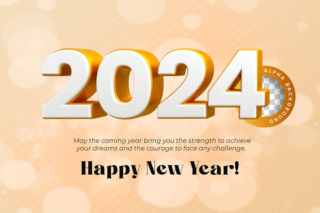 Texto 3D Feliz Ano Novo 2024 Para Composição PSD