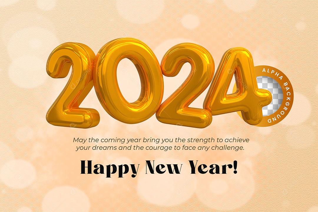 Texto 3D Feliz Ano Novo 2024 Para Composição PSD