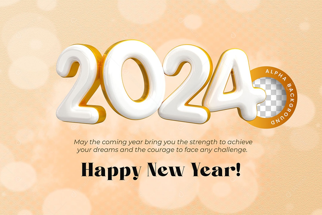 Texto 3D Feliz Ano Novo 2024 Para Composição PSD