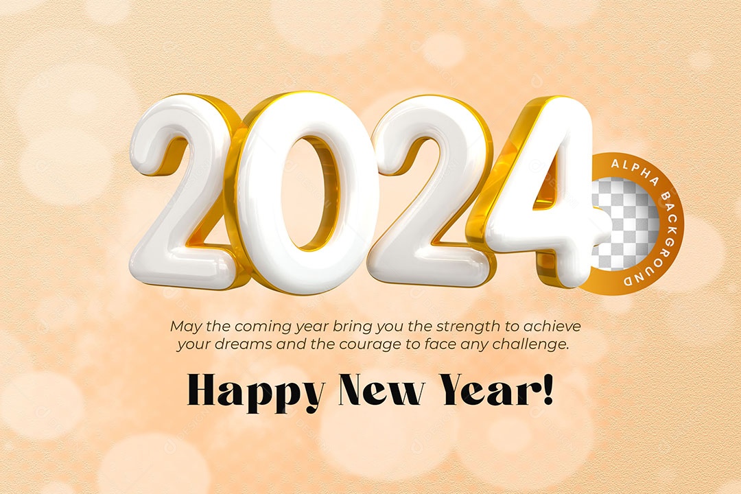 Texto 3D Feliz Ano Novo 2024 Para Composição PSD