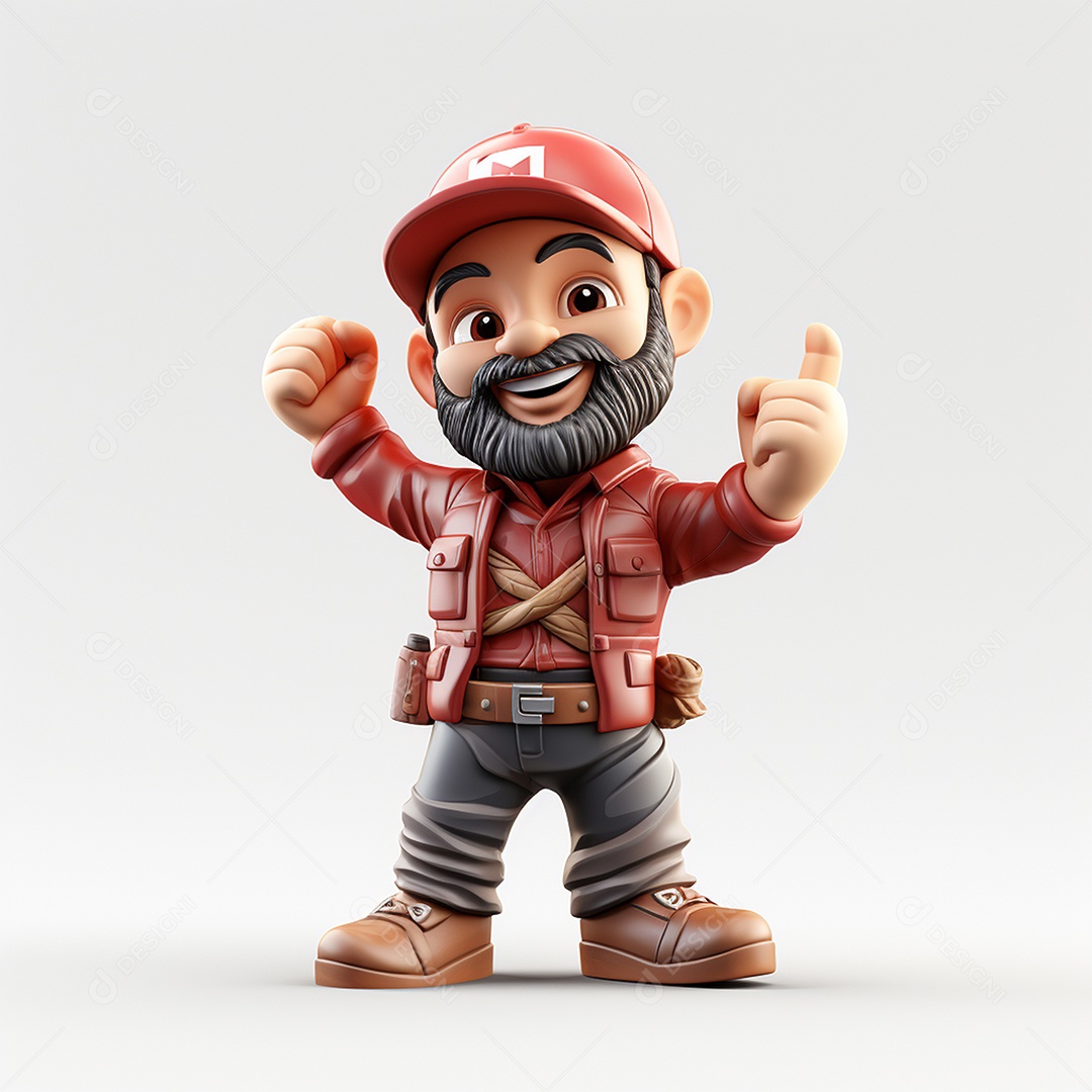 Desenho animado de homem de trabalho 3D em fundo branco transparente