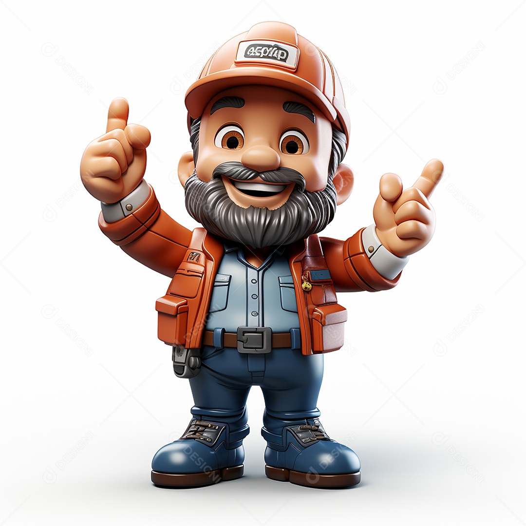 Desenho animado de homem de trabalho 3D em fundo branco transparente