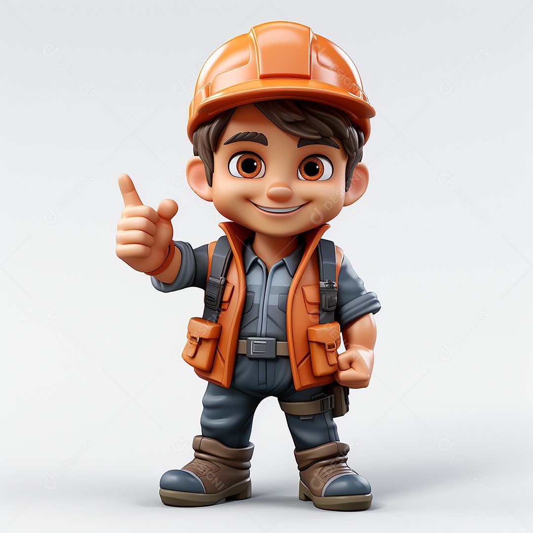 Desenho animado de homem de trabalho 3D em fundo branco transparente