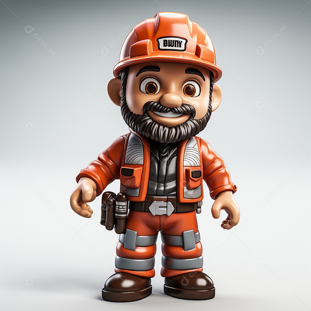 Desenho animado de homem de trabalho 3D em fundo branco transparente