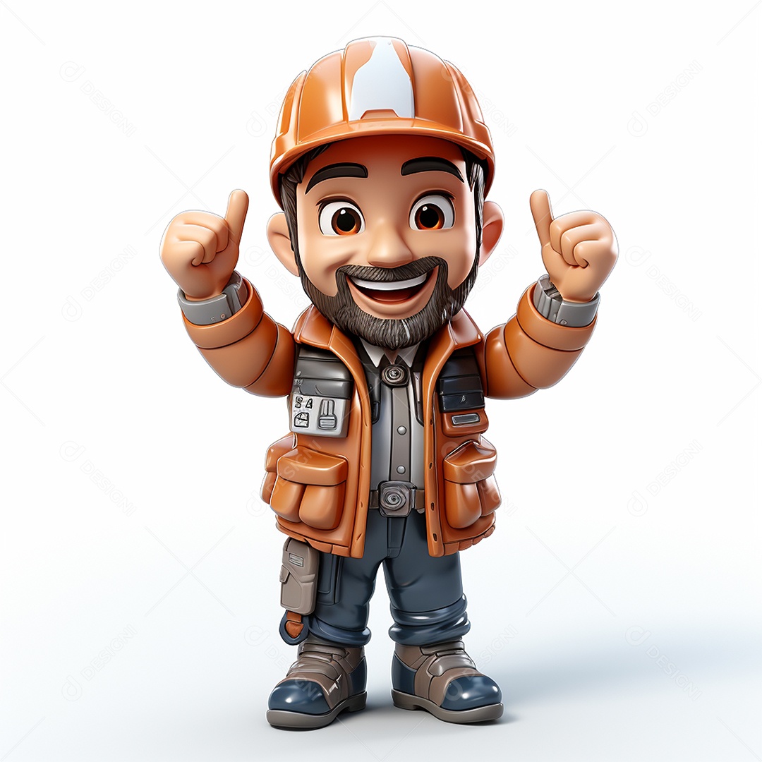 Desenho animado de homem de trabalho 3D em fundo branco transparente