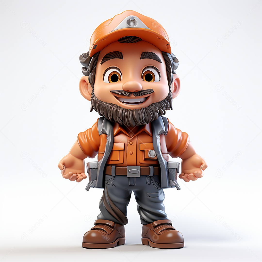 Desenho animado de homem de trabalho 3D em fundo branco transparente