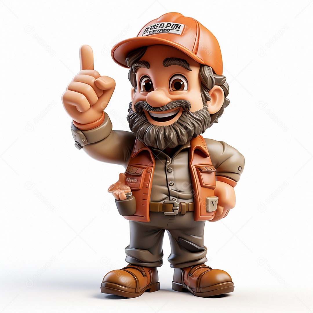 Desenho animado de homem de trabalho 3D em fundo branco transparente