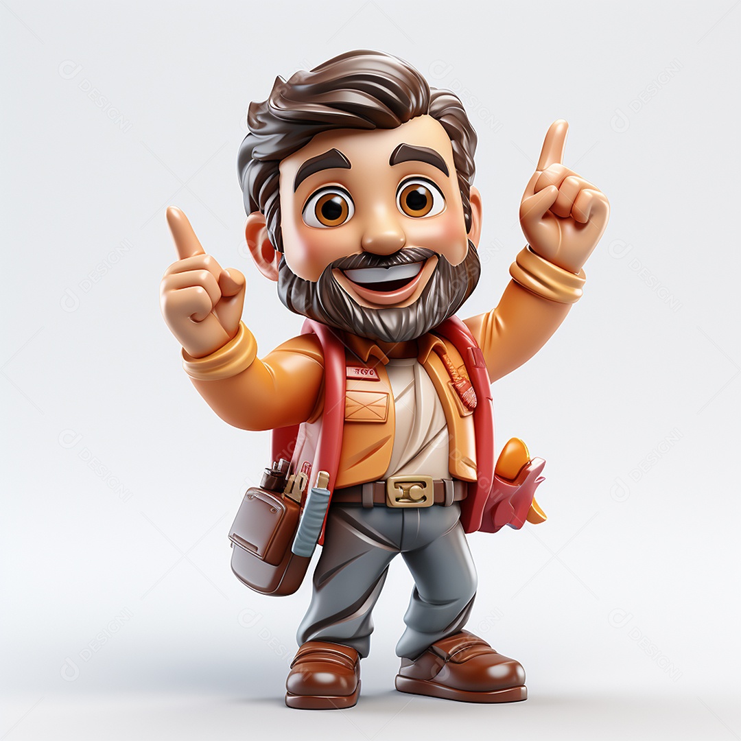 Desenho animado de homem de trabalho 3D em fundo branco transparente