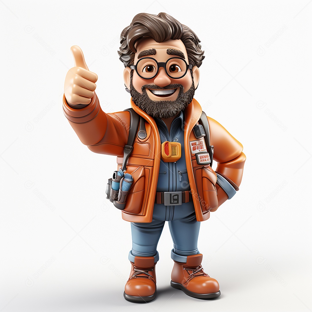 Desenho animado de homem de trabalho 3D em fundo branco transparente