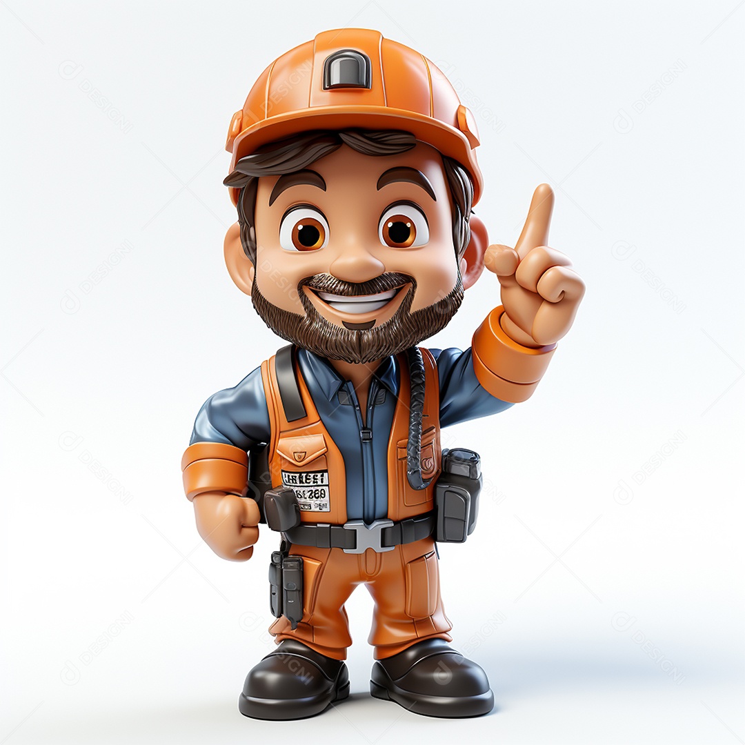 Desenho animado de homem de trabalho 3D em fundo branco transparente