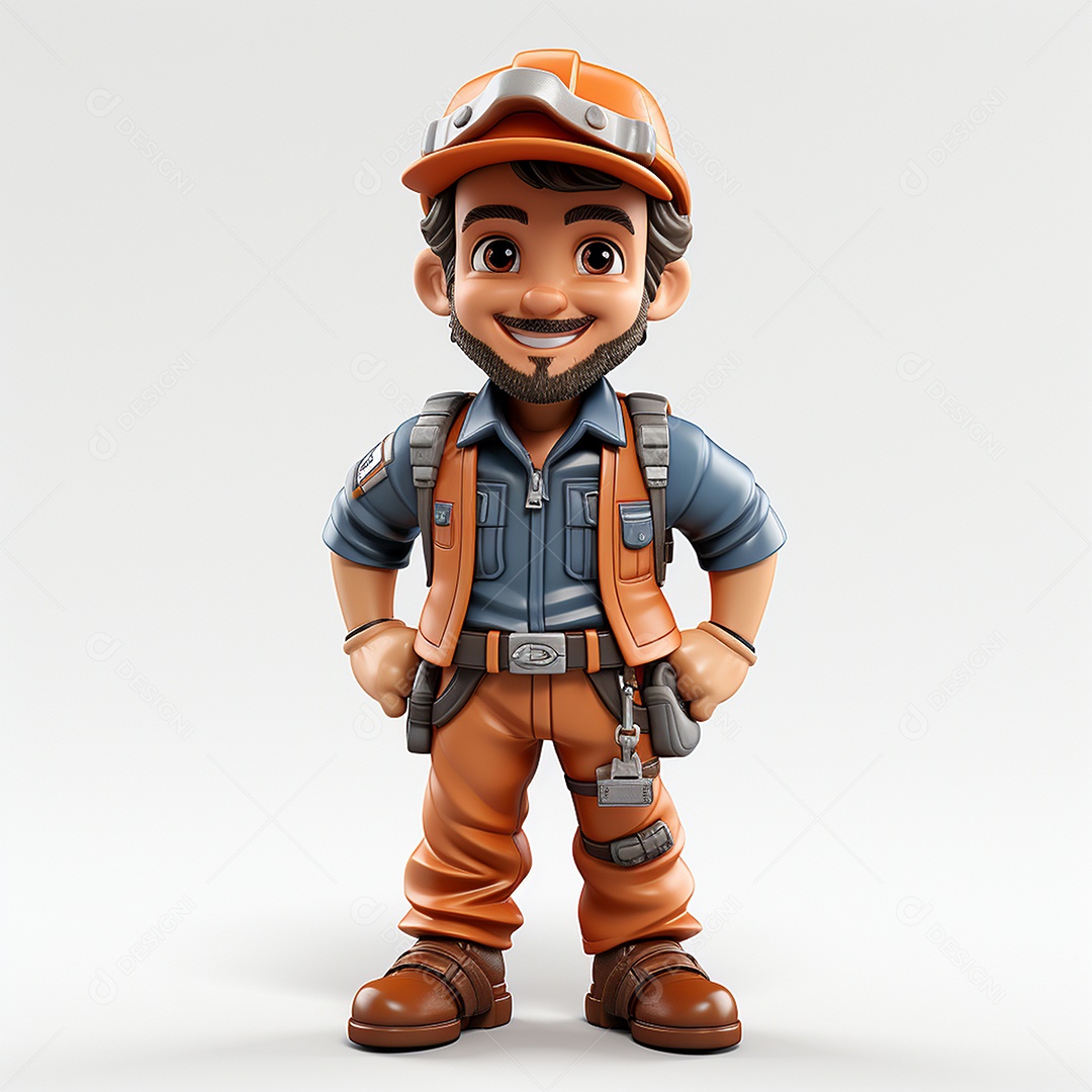 Desenho animado de homem de trabalho 3D em fundo branco transparente