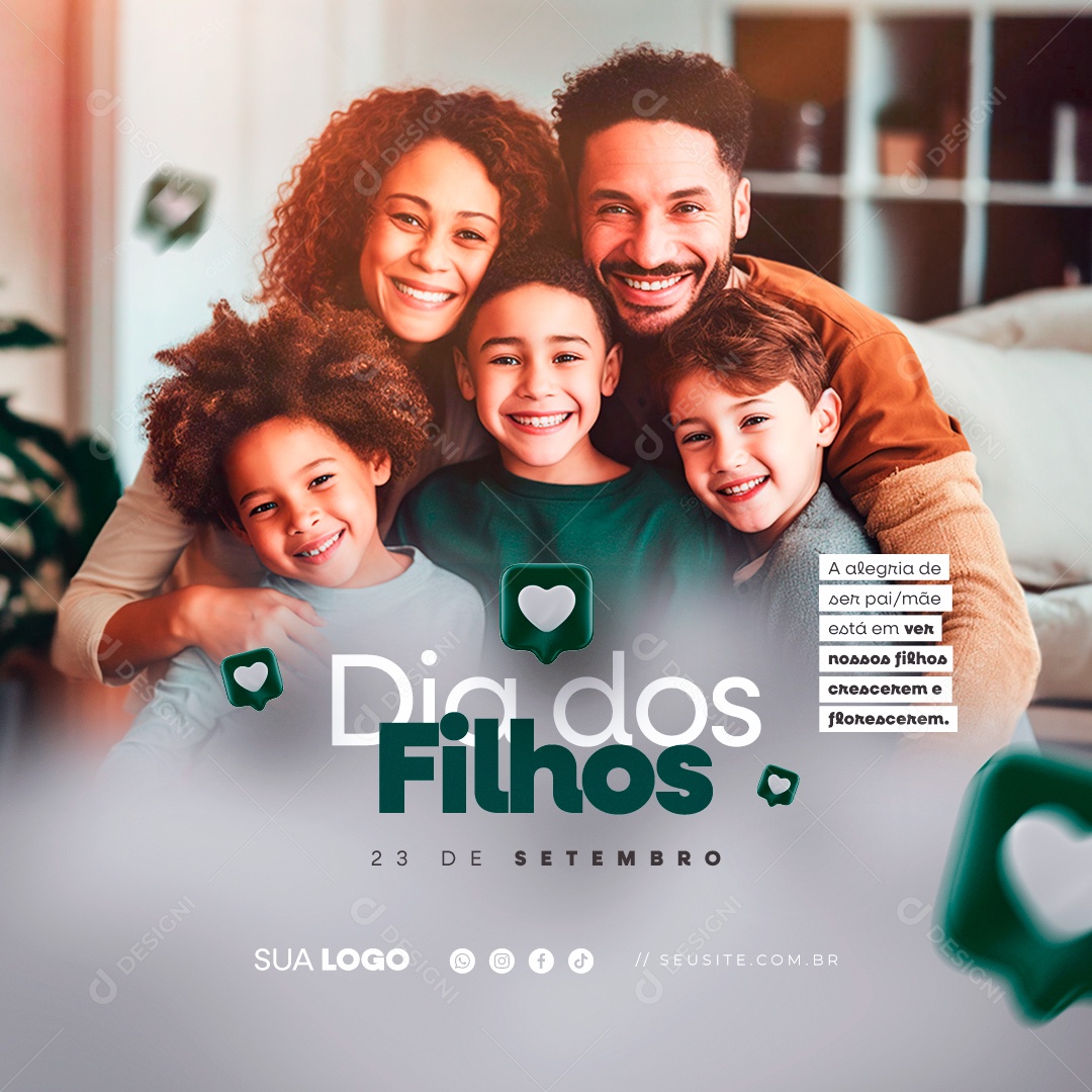 Dia dos Filhos A Alegria de Ser Pai Mão Está em Ver Nossos Filhos Crescerem e Florescerem Social Media PSD Editável