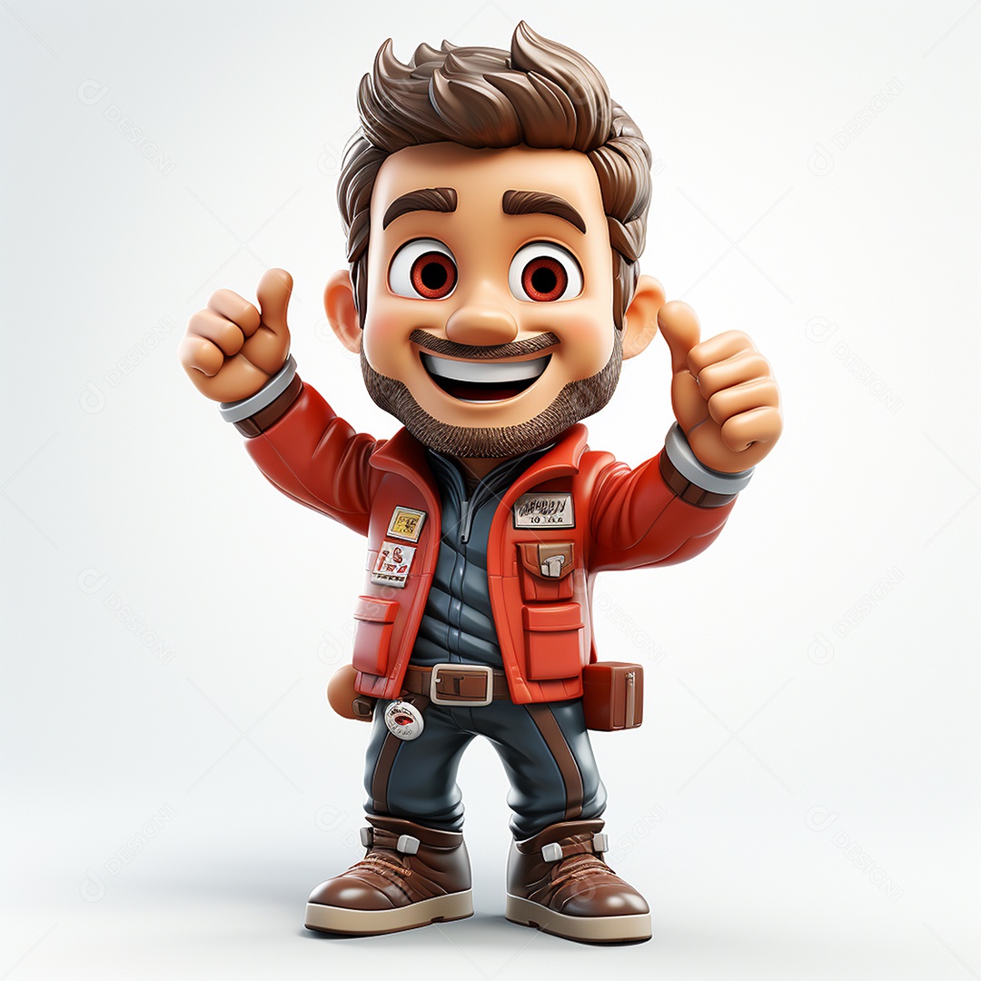 Desenho animado de homem de trabalho 3D em fundo branco transparente