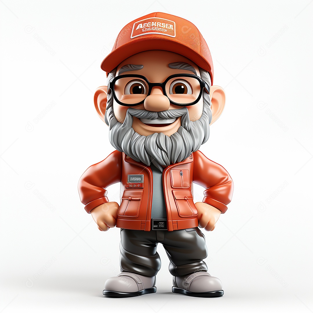 Desenho animado de homem de trabalho 3D em fundo branco transparente