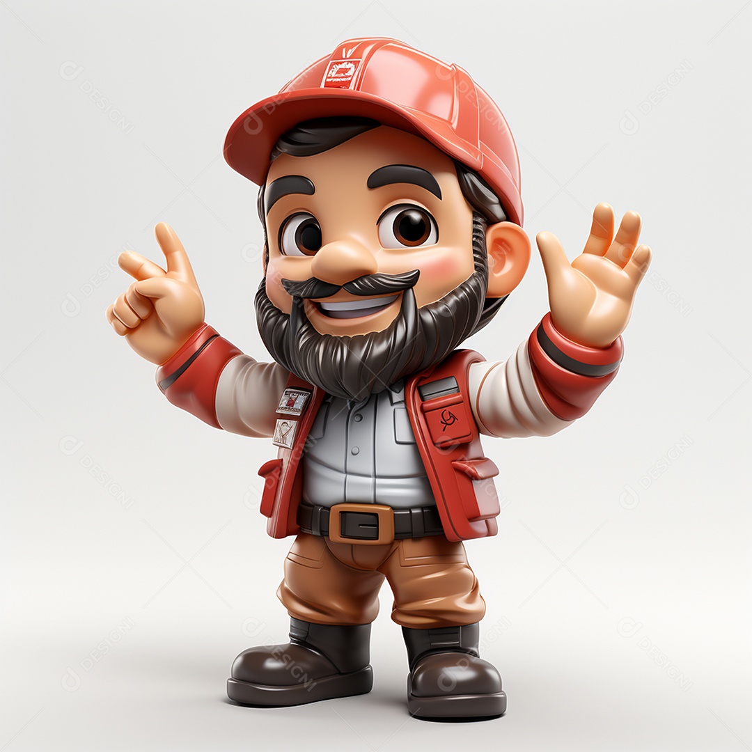 Desenho animado de homem de trabalho 3D em fundo branco transparente