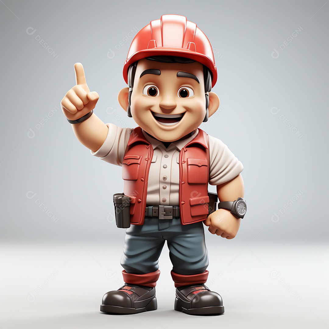 Desenho animado de homem de trabalho 3D em fundo branco transparente