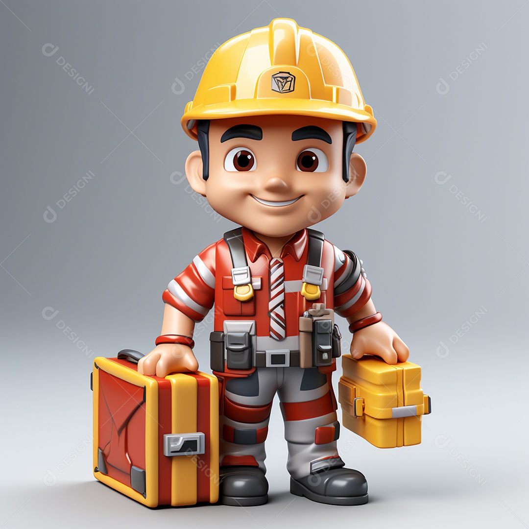 Desenho animado de homem de trabalho 3D em fundo branco transparente