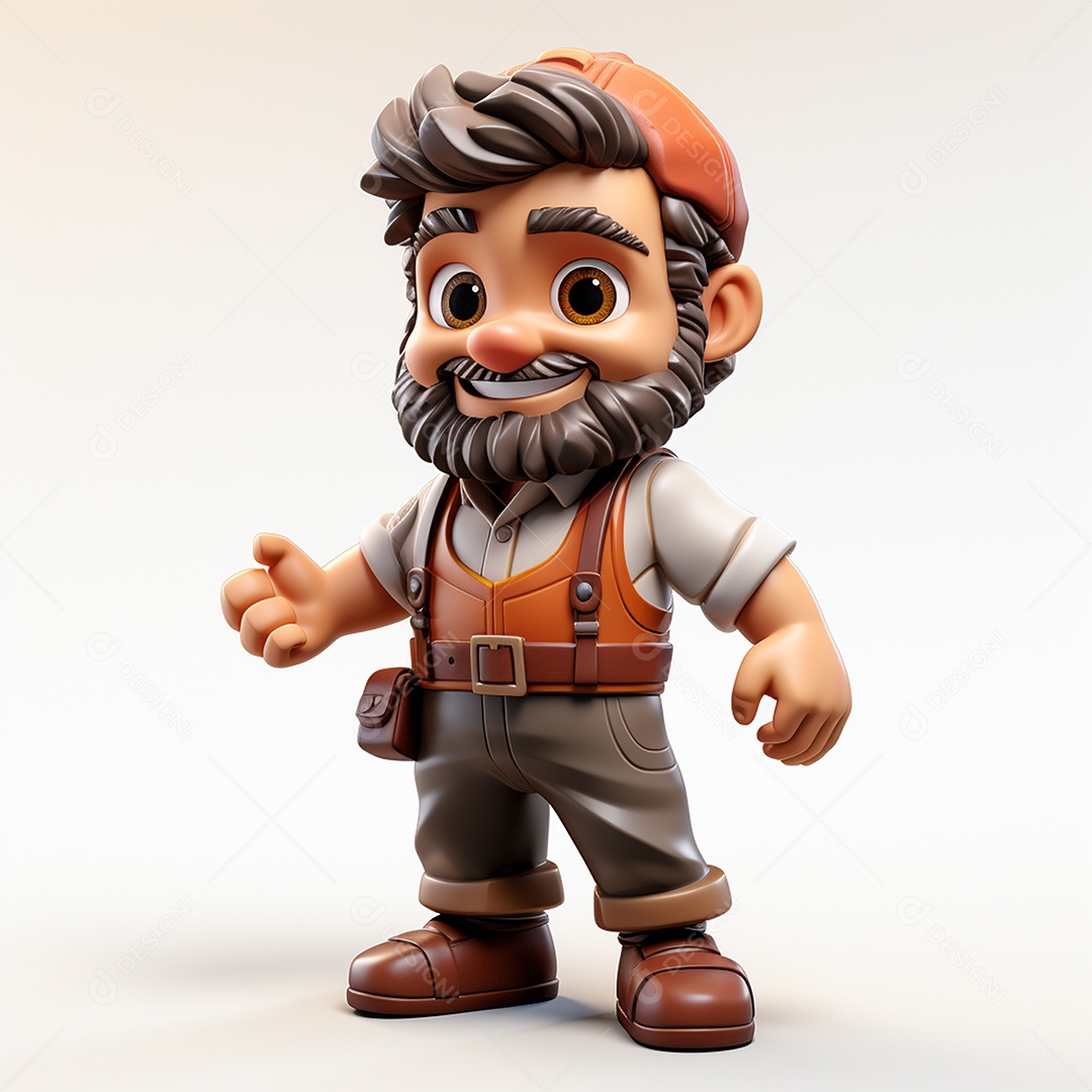 Desenho animado de homem de trabalho 3D em fundo branco transparente