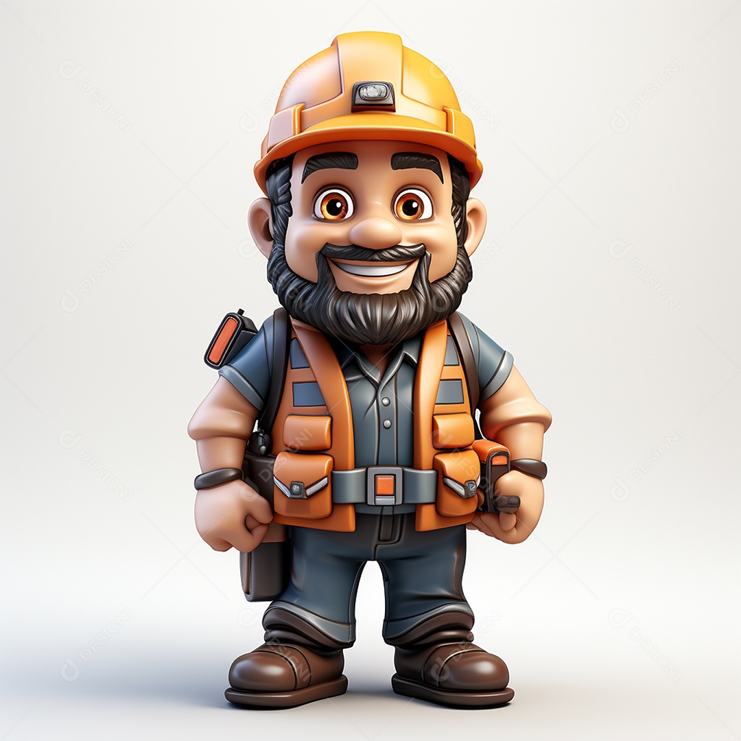 Desenho animado de homem de trabalho 3D em fundo branco transparente